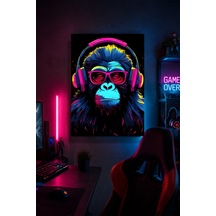 Kulaklıklı Goril Metal Duvar Tablosu Neon Gamer Oda Dekoru 20x30 Cm A4 Boyutunda