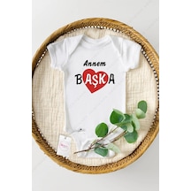 Hediyenza Annem Başka Özel Tasarım Bebek Zıbın Pamuklu Çıtçıtlı Body Beyaz