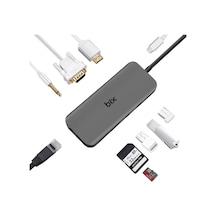 Bx11hb Type-c To Hdmı Vga Ethernet 3.5 Mm Jack Usb 3.0 Pd Kart Okuyucu Dönüştürücü Adaptör