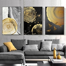 Çizgilerin Sonsuzluğu - Gerçek Cama Baskı Gold Alüminyum Metal Çerçeveli 3'lü Modern Tablo