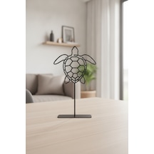 Metal Kaplumbağa Heykeli Geometrik Siyah Masaüstü Dekoratif Obje Yükseklik: 18 Cm