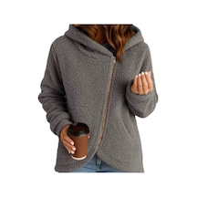 Edwardest Kadın Uzun Kollu Fermuarlı Shearling Kapüşonlu Mont Mavi