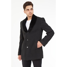 Sposo 1661 Yaka Kürkü Çıkmalı Yünlü Kaşe Füme Erkek Kaban Füme