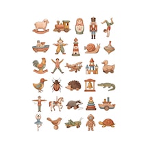 30 Adet Nostaljik Ahşap Oyuncak Sticker Seti - Defter, Laptop, Ajanda İçin Çok Renkli