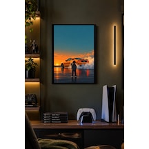 Turuncu Otomobil Ve Figür Desenli Dekoratif Mdf Tablo, Çerçeve Görünümlü Ahşap Poster