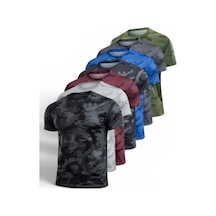 Serablanka 7'li Erkek Nem Emici Hızlı Kuruma Atletik Teknik Kamuflaj Desenli Spor T-shirt Siyah-lacivert-füme-haki-gri-bordo-mavi Çok Renkli