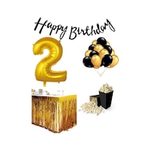 2 Yaş Gold-siyah Balon Rakam Folyo Banner Mısır Kutusu Masa Ete
