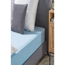 80 X 200 + 30 Cm Düz Pamuklu Tek Kişilik Lastikli Fitted Penye Çarşaf Mavi
