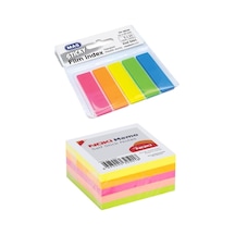 250'li Yapışkanlı Not Kağıdı 50x50mm + Mas Yapışkan Plastik Film İndex 5'li, Neon Renkler