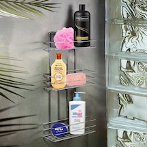 Badem10 Banyo Duş Rafı Şampuanlık Köşelik Kare Krom 3 Katlı Malzemelik Organizer Düzenleyici Mutfak Eşya Rafı Çok Renkli