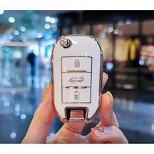 Opel Uyumlu Combo Corsa F Crossland X Grandland X Nano Anahtar Koruma Kılıfı Beyaz Gold Altın Renk