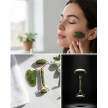 Doğal Yeşim Roller Ve Gua Sha Yüz Şekillendirme Seti Çok Renkli