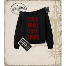 Tarzsokak Gotik & Grunge Streetwear Fuuck What They Thınk Kayık Yaka Sweatshirt Siyah