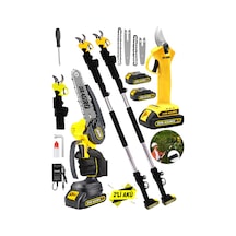 Dragro Alman DRG-598 VF 20 AH 2'li Set 2 Akülü Çift Teleskop Şarjlı Ağaç Dal Kesme Budama Makinesi Sarı