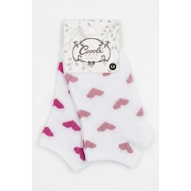 Cocole Socks Kız Bebek Patik Çorabı 2 Li Set Pamuklu Beyaz Zemin Üzeri Fuşya & Gül Kurusu Kalp Desen Çok Renkli