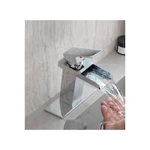 Rena Design Lavabo Bataryasi Krom Şelale Kare Gövde Eğimli Havza Banyo Armatür Çift Giriş Lüks Ergonamik