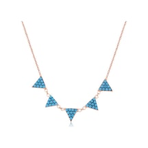Emılıano Jewellery Turkuaz Taşlı Pırlanta Montür Rose Altın Kaplama Beş Üçgenli Gümüş Kolye Gold - Rose Gold - Gümüş
