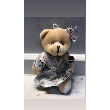 Sevimli Elbiseli Tulumlu Ayıcık Peluş Oyuncak Anahtarlık Uyku Arkadaşı Hediyelik 12 Cm Haki