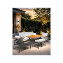 Garden Balkon Takımı, Gri İskelet Gri Kumaş Bahçe Takımı 5+1 Masa 70x110 3lü Koltuk 70x180 2 Tekli Koltuk 70x70 2 Adet Puf