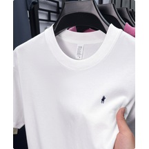 Yazlık Erkek Pamuklu Kısa Kollu Tişört, Sade Düz Renk, Yuvarlak Yaka Uzay Mavisi