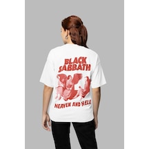 Sevbano Black Sabbath Heaven And Hell Yazılı Unisex Oversize Müzik Grubu Beyaz