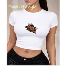 Flood Of Style Beyaz Babby Tee Çiçek Kahverengi Özel Tasarım
