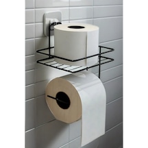 Buççin Online Mağaza Siyah Metal Yapışkanlı Tuvalet Kağıdı Tutucu Raflı Modern Banyo Aksesuarı Metal Tuvalet Kağıtlık M Çok Renkli