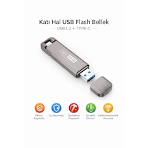 512 Gb Flash Bellek, Usb 3.2 + Type-c, 500mb/s Okuma, 450mb/s Yazma Hızı, Çift Bağlantı Noktalı, Darbeye Dayanıklı, Anti Manyetik, Sıcaklığa Dayanık -