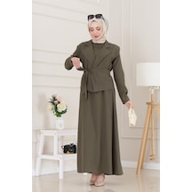 Tensel Yelekli Asel Elbise-haki-5046 Haki