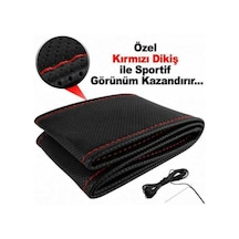 Dikme Direksiyon Kılıfı Siyah Deri Mavi Dikiş