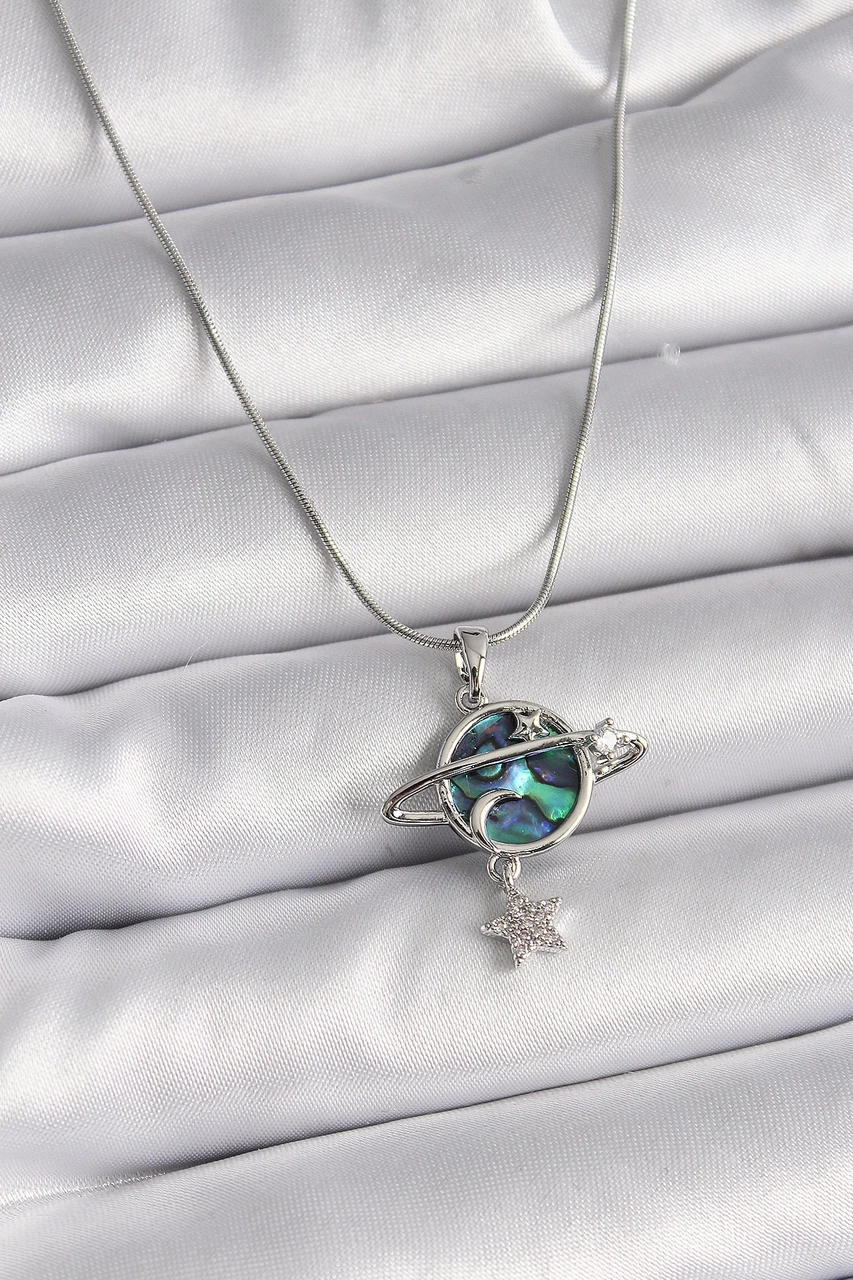 Dodes 316l Çelik Gümüş Renk Zincir Zirkon Taşlı Gezegen Model Kadın Kolye Tg27bko9478 Çok renkli