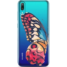Huawei Y7 Pro 2019 Büyük Kelebek Tasarımlı Süper Şeffaf Telefon Kılıfı Çok Renkli