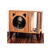 Tahta Karınca Minimalist Tırmanma Halatlı Mobilya Kedi Evi + Mama Kabı