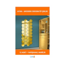 Yapışkanlı Akrilik Gold Altıgen Ayna 12 Adet Dekoratif 1 Adet