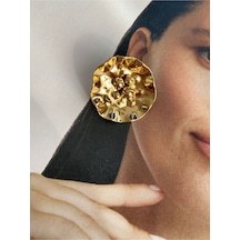 Oval Toplu Altın Kaplama Paslanmaz Çelik Kadın Küpe Çifti