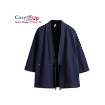 Novahub Rahat Siyah Ince Ceket Erkek Japonya Tarzı Ince Kimono Ceket Keten Gevşek Hırka Erkek Rahat Bahar Yaz Ceket Rüzgarlık Lacivert - Xl Lacivert