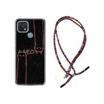 Oppo A15S Kılıf Rasta Boyun Askılı Meow 1657 Siyah