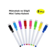 Mıknatıslı Mini Tahta Kalemi, 8 Renk, Yaz-sil, Yazı Tahtası Kalemi, Keçeli Silgili Kalem 001 Siyah