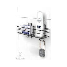 Atacı Paslanmaz Yapışkanlı 4 Kancalı Banyo Rafı Mat Siyah Banyo Şampuanlık Duşakabin Duş Askısı Siyah