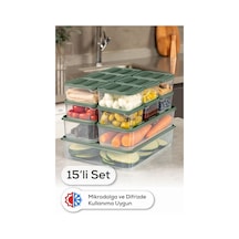 Vienev 15li Buzdolabı Dondurucu Organizer Ve Saklama Kabı Yeşil 12x 350ml 2x 1,65lt 1x 3,5lt