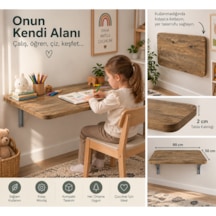 Montessori Masa 90x50 Cm Katlanabilir Duvar Masası Çocuk Çalışma Ve Aktivite Masası Ceviz Renk Sunta Tabla
