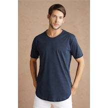 Cool Tarz Lacivert Erkek Oval Kesim Slim Fit Pis Yaka Salaş T-shirt Lacivert Lacivert