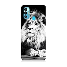 Tecno Spark 7t Uyumlu Siyah Beyaz Aslan Desenli Silikon Kılıf