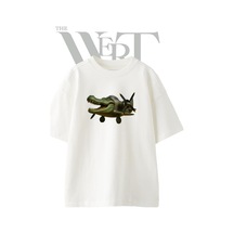 Thewert Crocodile Plane Tasarım Baskılı Ünisex Beyaz Oversize T-shirt