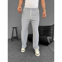 Su Yolu Çizgili Cepli Pantalon Yazlık - Gri -