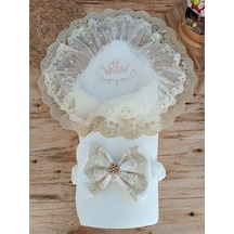Özel Dantelli Bebek Kundağı Unisex Bebek Dış Kundak Battaniyesi Hastane Çıkışı Mevlütlük Hediyelik Knd45329 Ekru
