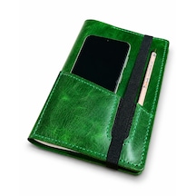 Bilikolik Hakiki Deri A5 Defter Kılıfı, El Yapımı, Telefon Cepli Ajanda Organizer, Defter Ve Kalem Dahil Yeşil