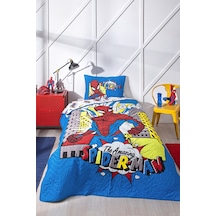 Spiderman New York Tek Kişilik Disney Lisanslı Çocuk Yatak Örtüsü 160x230 Cm Mavi