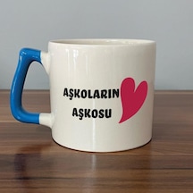 Mor Mürekkep Aşkoların Aşkosu Baskılı Mavi Kulplu D Sevgililer Günü Kupası