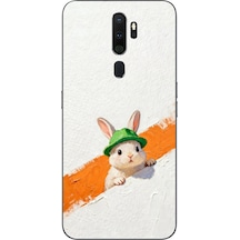Oppo A5 2020 Uyumlu Yeşil Şapkalı Tavşan Baskılı Silikon Kılıf Renkli
